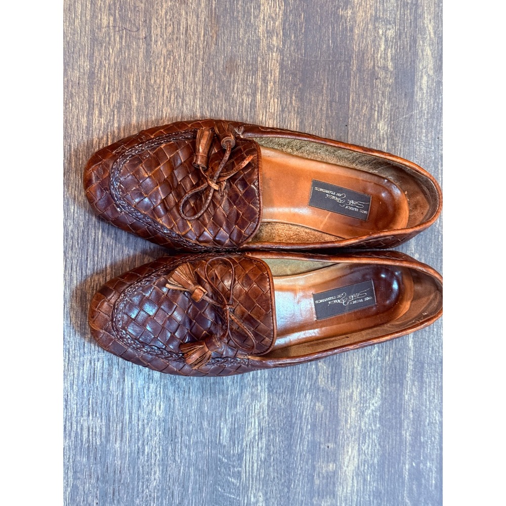 Sesto Meucci Florence Woven Leather Tassel Loafers Brown Italian Flat Womens 8.5 - Picture 2 of 9
